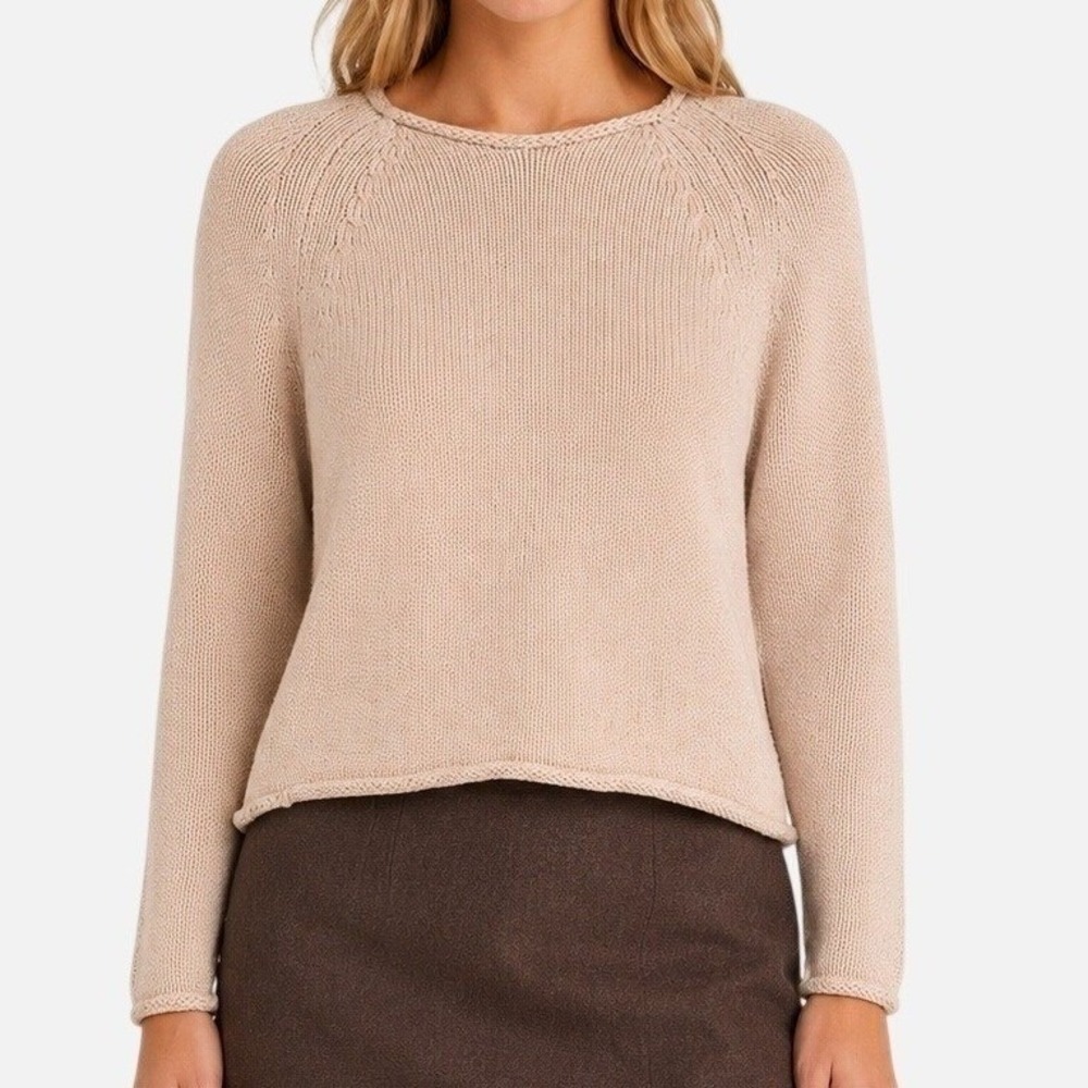 J.Crew Mercantile Womens Beige Cotton Raglan Crewneck Knit Sweater XS Neutral
